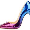 imageFSJ Women Sexy Studded Rivets Stiletto High Heel Pumps Classic Closed Pointed Toe Slip On Basic Spikes Shoes for Party Size 415 USPurple Blue