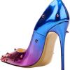 imageFSJ Women Sexy Studded Rivets Stiletto High Heel Pumps Classic Closed Pointed Toe Slip On Basic Spikes Shoes for Party Size 415 USPurple Blue