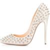 imageFSJ Women Sexy Studded Rivets Stiletto High Heel Pumps Classic Closed Pointed Toe Slip On Basic Spikes Shoes for Party Size 415 USSilver Glitter