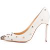 imageFSJ Women Sexy Studded Rivets Stiletto High Heel Pumps Classic Closed Pointed Toe Slip On Basic Spikes Shoes for Party Size 415 USWhite 10cm
