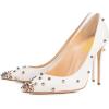imageFSJ Women Sexy Studded Rivets Stiletto High Heel Pumps Classic Closed Pointed Toe Slip On Basic Spikes Shoes for Party Size 415 USWhite 10cm