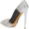 imageFSJ Women Sexy Studded Rivets Stiletto High Heel Pumps Classic Closed Pointed Toe Slip On Basic Spikes Shoes for Party Size 415 USWhiteBlack