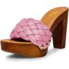 imageFSJ Shoes Women Braided Open Toe Chunky High Heel Sandal Woven Slip On Mule Comfortable Platform Casual Backless Dress Slide Slippers Size 415 USPink