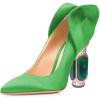 imageFSJ Women Graceful Satin Pumps Pointed Toe Crystal Chunky Block High Heels Slip On Curly Back Wedding Dress Evening Shoes Size 416 USGreen