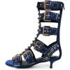 imageFSJ Women Rhinestone Calf High Strappy Gladiator Sandal Low Kitten Heel Open Toe Cutout Buckles Back Zipper Comfortable Fashion Street Dress Shoes Size 416 USBlue