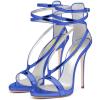 imageFSJ Women Sexy Strappy Sandals for Women Open Toe Metallic High Heels Pumps Wedding Party Summer Shoes 415 USBlue