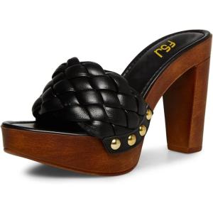 imageFSJ Shoes Women Braided Open Toe Chunky High Heel Sandal Woven Slip On Mule Comfortable Platform Casual Backless Dress Slide Slippers Size 415 USBlack