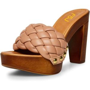 imageFSJ Shoes Women Braided Open Toe Chunky High Heel Sandal Woven Slip On Mule Comfortable Platform Casual Backless Dress Slide Slippers Size 415 USBrown