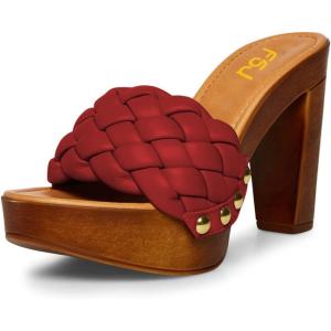 imageFSJ Shoes Women Braided Open Toe Chunky High Heel Sandal Woven Slip On Mule Comfortable Platform Casual Backless Dress Slide Slippers Size 415 USRed