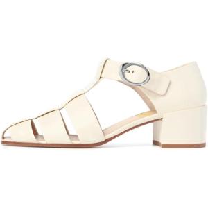 imageFSJ Women Closed Toe Low Chunky Heel Fisherman Sandals Hollow Cage Roman Gladiator Sandals Comfortable Ankle Strap Summer Daily Shoes Size 416 USWhite