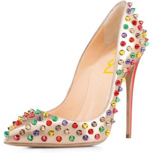 imageFSJ Women Sexy Studded Rivets Stiletto High Heel Pumps Classic Closed Pointed Toe Slip On Basic Spikes Shoes for Party Size 415 USColorful