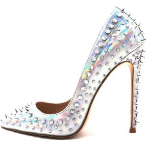imageFSJ Women Sexy Studded Rivets Stiletto High Heel Pumps Classic Closed Pointed Toe Slip On Basic Spikes Shoes for Party Size 415 USSilver Rivets