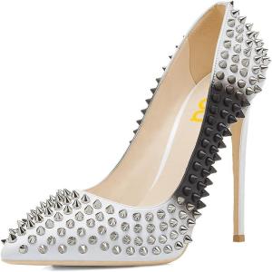 imageFSJ Women Sexy Studded Rivets Stiletto High Heel Pumps Classic Closed Pointed Toe Slip On Basic Spikes Shoes for Party Size 415 USWhiteBlack