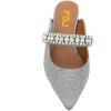 imageFSJ Pointed Toe Mid Heels Mules Rhinestones Crystals Studded Strap Slip On Sandals for Women Wedding Formal Party Shoes Size 415 USSilver