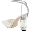 imageFSJ Women Bridal Heeled Sandals Pointy Toe Crystal Chain Ankle Strap Pumps Luxury Rhinestone Embellished Chunky Heels Wedding Party Dress Shoes Size 416 USWhite Gauze