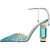 imageFSJ Women Bridal Heeled Sandals Pointy Toe Crystal Chain Ankle Strap Pumps Luxury Rhinestone Embellished Chunky Heels Wedding Party Dress Shoes Size 416 USBlue