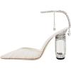 imageFSJ Women Bridal Heeled Sandals Pointy Toe Crystal Chain Ankle Strap Pumps Luxury Rhinestone Embellished Chunky Heels Wedding Party Dress Shoes Size 416 USWhite Gauze
