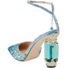 imageFSJ Women Bridal Heeled Sandals Pointy Toe Crystal Chain Ankle Strap Pumps Luxury Rhinestone Embellished Chunky Heels Wedding Party Dress Shoes Size 416 USBlue