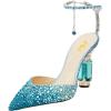 imageFSJ Women Bridal Heeled Sandals Pointy Toe Crystal Chain Ankle Strap Pumps Luxury Rhinestone Embellished Chunky Heels Wedding Party Dress Shoes Size 416 USBlue