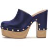 imageFSJ Women Closed Round Toe Mules High Chunky Heeled Sandals Slip On Platform Wooden Clogs Studs Comfy Dress Shoes Size 416 USBlue