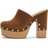 imageFSJ Women Closed Round Toe Mules High Chunky Heeled Sandals Slip On Platform Wooden Clogs Studs Comfy Dress Shoes Size 416 USBrown Suede