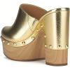 imageFSJ Women Closed Round Toe Mules High Chunky Heeled Sandals Slip On Platform Wooden Clogs Studs Comfy Dress Shoes Size 416 USGold