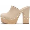 imageFSJ Women Closed Round Toe Mules High Chunky Heeled Sandals Slip On Platform Wooden Clogs Studs Comfy Dress Shoes Size 416 USKhaki Suede