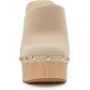 imageFSJ Women Closed Round Toe Mules High Chunky Heeled Sandals Slip On Platform Wooden Clogs Studs Comfy Dress Shoes Size 416 USKhaki Suede