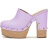imageFSJ Women Closed Round Toe Mules High Chunky Heeled Sandals Slip On Platform Wooden Clogs Studs Comfy Dress Shoes Size 416 USLilac