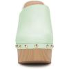 imageFSJ Women Closed Round Toe Mules High Chunky Heeled Sandals Slip On Platform Wooden Clogs Studs Comfy Dress Shoes Size 416 USPale Green