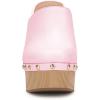imageFSJ Women Closed Round Toe Mules High Chunky Heeled Sandals Slip On Platform Wooden Clogs Studs Comfy Dress Shoes Size 416 USPink