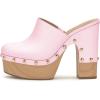 imageFSJ Women Closed Round Toe Mules High Chunky Heeled Sandals Slip On Platform Wooden Clogs Studs Comfy Dress Shoes Size 416 USPink