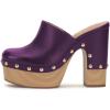 imageFSJ Women Closed Round Toe Mules High Chunky Heeled Sandals Slip On Platform Wooden Clogs Studs Comfy Dress Shoes Size 416 USPurple