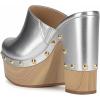 imageFSJ Women Closed Round Toe Mules High Chunky Heeled Sandals Slip On Platform Wooden Clogs Studs Comfy Dress Shoes Size 416 USSilver