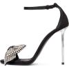 imageFSJ Women Crystal Bow Sandals Open Toe Stiletto Satin Slim Adjustable Ankle Strap High Heel Evening Casual Luxury Shoes Size 416 USBlack