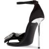 imageFSJ Women Crystal Bow Sandals Open Toe Stiletto Satin Slim Adjustable Ankle Strap High Heel Evening Casual Luxury Shoes Size 416 USBlack
