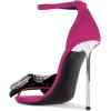 imageFSJ Women Crystal Bow Sandals Open Toe Stiletto Satin Slim Adjustable Ankle Strap High Heel Evening Casual Luxury Shoes Size 416 USFuchsia