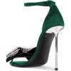 imageFSJ Women Crystal Bow Sandals Open Toe Stiletto Satin Slim Adjustable Ankle Strap High Heel Evening Casual Luxury Shoes Size 416 USGreen