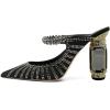 imageFSJ Women Crystal Chunky Heeled Mules Wedding Sandals Rhinestone Strappy Pumps Pointed Toe Fashion Slippers Slip On Bridal Shoes Size 415 USBlack Mesh Rhinestones