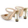 imageFSJ Women Crystal Chunky Heeled Mules Wedding Sandals Rhinestone Strappy Pumps Pointed Toe Fashion Slippers Slip On Bridal Shoes Size 415 USGold Rhinestones