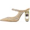 imageFSJ Women Crystal Chunky Heeled Mules Wedding Sandals Rhinestone Strappy Pumps Pointed Toe Fashion Slippers Slip On Bridal Shoes Size 415 USGold Rhinestones