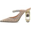imageFSJ Women Crystal Chunky Heeled Mules Wedding Sandals Rhinestone Strappy Pumps Pointed Toe Fashion Slippers Slip On Bridal Shoes Size 415 USNude Mesh Rhinestones