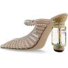 imageFSJ Women Crystal Chunky Heeled Mules Wedding Sandals Rhinestone Strappy Pumps Pointed Toe Fashion Slippers Slip On Bridal Shoes Size 415 USNude Mesh Rhinestones