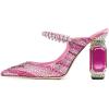 imageFSJ Women Crystal Chunky Heeled Mules Wedding Sandals Rhinestone Strappy Pumps Pointed Toe Fashion Slippers Slip On Bridal Shoes Size 415 USPink Rhinestones