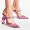 imageFSJ Women Crystal Chunky Heeled Mules Wedding Sandals Rhinestone Strappy Pumps Pointed Toe Fashion Slippers Slip On Bridal Shoes Size 415 USPink Rhinestones