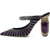imageFSJ Women Crystal Chunky Heeled Mules Wedding Sandals Rhinestone Strappy Pumps Pointed Toe Fashion Slippers Slip On Bridal Shoes Size 415 USPurple Mesh Rhinestones