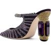 imageFSJ Women Crystal Chunky Heeled Mules Wedding Sandals Rhinestone Strappy Pumps Pointed Toe Fashion Slippers Slip On Bridal Shoes Size 415 USPurple Mesh Rhinestones