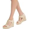 imageFSJ Women Open Toe TStrap Front Zipper Espadrilles Wedge Sandals Platform Caged Cutout Casual Comfortable Summer Shoes Size 416 USBeige
