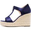 imageFSJ Women Open Toe TStrap Front Zipper Espadrilles Wedge Sandals Platform Caged Cutout Casual Comfortable Summer Shoes Size 416 USDark Blue