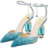 imageFSJ Women Bridal Heeled Sandals Pointy Toe Crystal Chain Ankle Strap Pumps Luxury Rhinestone Embellished Chunky Heels Wedding Party Dress Shoes Size 416 USBlue